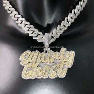 Hip Hop urok wisiorek niestandardowy list Sier Moned Moissanite Diamond Splot Letter Pendant Męski naszyjnik