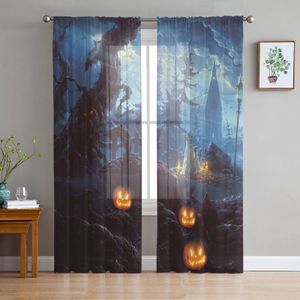 Ren gardiner Halloween Scary Pumpkin och Old Castle Tulle Window Curtains Living Room Organza Sheer Voile Curtain Bedin Kitchen Home Decor 230811