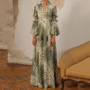 Basılı Tasarımcı Elbise V Yastık Fener Kollu Uzun Kollu Uzun Elbise Uzun önlükler Kadınlar İçin
