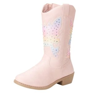 Boots Unishuni Girl Cowboy Western High Leat Leather Cowgirl para crianças joelho Rosa Princesa Sapato 230811