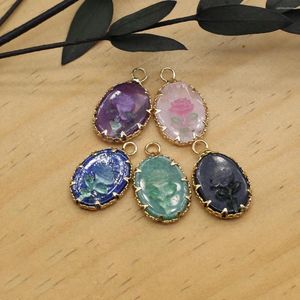 Pendant Necklaces Natural Stone Pendants Oval Gold Plated Black Agate Rose Quartz For Fashion Jewelry Making Diy Women Necklace Earrings