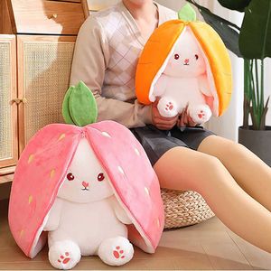 Stuffed Plush Animals Fruit Transfigured Plush Toy Cute Carrot Strawberry Bag Into Fruit Rabbit Plush Toy Kids Birthday Gift