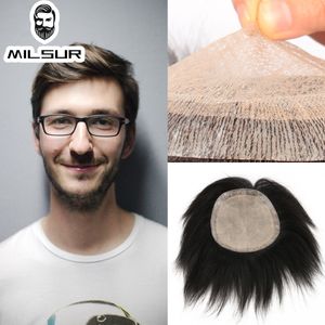 Mäns barns peruker Menshårstycke 120% Densitet Män peruker Human Hår ersättare System Mäns Toupee Silk Base Manlig hårprotes Naturlig svart 230811