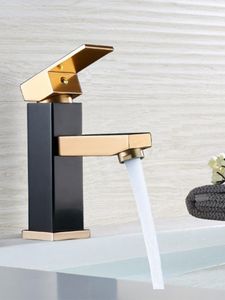 Bathroom Sink Faucets High Black Golden Deck Mounted Faucet Mixer Tap Square Single Handle Basin Cold Water For