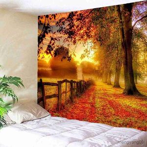 Tapestres decoração de casa Maple florestal folhas vermelhas folhas de tapeçaria paisagem para decoração de sala cortina de parede cortina para decoração de quarto mural r230816