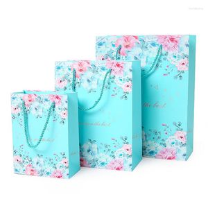 Present Wrap Aquamarine Paper Bags Daily Flowers Printing 10st For Wedding Party Shop Packing Boutique Flower Dessert Package