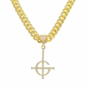 Hip Hop Men Rapper diamond pendant necklace shiny Ghost crucifix cross pendant micro-inset zircon jewelry night club accessory Sweater Collarbone Cuban chain 1692