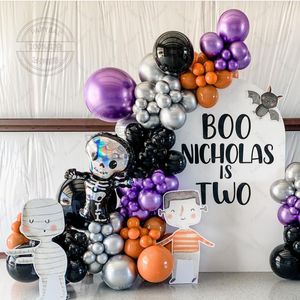 Altre forniture per feste di eventi 114pcs Silver Purple Chrome Metallic Balloons Garland Arch Orange Black Balla Latex Ghost Foil Ballon Halloween Decorazioni per feste 230812