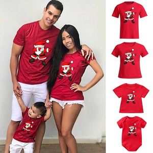 Familjmatchande kläder Familjekläder Julmatchande kläder Moderdotter Kort ärm T-shirts Red Mother Kids Clothes