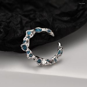 Cluster Rings Mlkenly Coral Blue Shaped Ring Personlighet Män och kvinnor S925 Sterling Silver Deep Sea Series Healing Unisex Super A Jewelry