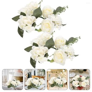 Decorative Flowers 3 Pcs Candlestick Garland Rings Pillar Decor Artificial Wreath Wedding Layout Props White Cloth