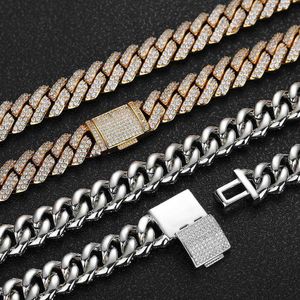 10mm Diamond Cuban Chain Zircon Necklace Fashion Brand Personality Hip Hop Mens Bracelet Jewelry