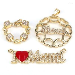 Hänge halsband 10st guldfärg CZ Crystal Round Heart Shape Neck Pendants Mama Trendy Charms Diy Necklace Jewelry Charm