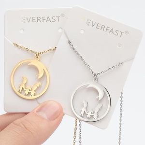 Everfast Wholesale 10pc/Lot Family Njut av den härliga månen rostfritt stål hänge runda charms halsband kvinnor män barn mode smycken gåva