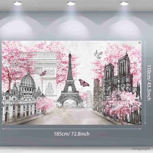 Tapestries Paris Tapestry Backdrop Paris Wall Art Photo Banner Background European City Landscape Pink Wall Hanging Decor R230812