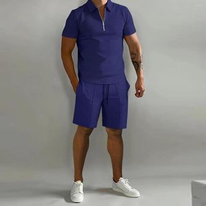 Men's Tracksuits Summer Short Sleeve Thin Polo Shirt Sport Shorts 2 Piece Mens Tracksuit Suit Men Solid Set Casual Sportswear