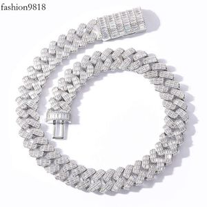 High-End Jewelry 17Mm Wide Pure Sier Insert Baguette Moissanite Cuban Link Chain For Hip Hop Style