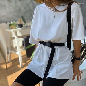 Moda feminina Fashion Ladies White Sets With Belt Casual Solid Roupfits Home Loose Leisure Summer Summer Ladies's Two Piece