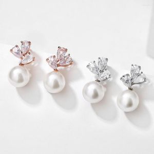 Bolzenohrringe uilz Silberfarbe Perle Kristall für Frauen exquisite Luxusblatt Zirkon Ohrring Party Geschenke Braut Hochzeit Schmuck Schmuck