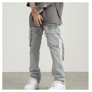 Jeans maschile ricamato alla moda vintage maschi pantaloni casual pantaloni hip hop y2k jean svasata donna largo uomo streetwear harajuku