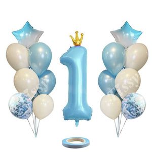 Decoration 20pcs Pink Blue Balloon Set with Crown Number Balloon For Kids Girl Boy Happy Birthday Decorations DIY Supplies