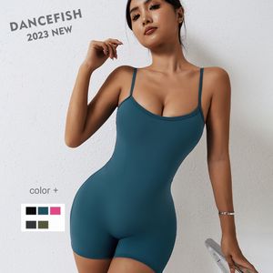 Yoga Outfit DANCEFISH Women Adjustable Straps Shorts Sets Princess Line Slim Waist Dancewear Workout Gym Aerial Yoga Jumpsuits 230811