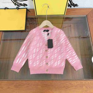designer kids cardigan baby Full print of letters Knitted sweater Size 110-160 CM lovely pink top Long sleeved baby Jacket Aug09