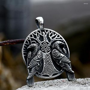 Colares pendentes mitologia nórdica viking odin corvo aço inoxidável titânio de árvore redonda vintage para homens e mulheres jóias