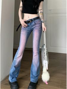 Kvinnors jeans mode vintage slipsfärgade fickor hög midja blossade byxor vår sommar kvinnlig smal alla matchar enkla pantaloner de mujer