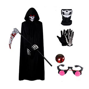 Party Masks Halloween Scary Costume Grim Reaper Costume for Boys Kids Costume with Glowing Red Eyes with Gloves Mask 230812