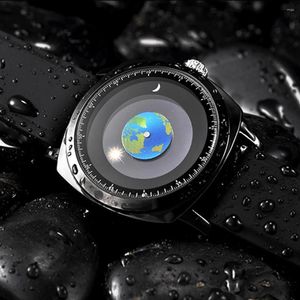 Wristwatches ADDIE Brand 2023 Men's Quartz Watch Fashion Unique Creative Rotating Earth Silicone Leather Sports Waterproof 1704