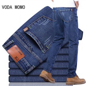 Herrbyxor klassiska stil män märke jeans affärer avslappnad stretch smal denim blå svart byxor manliga lastbyxor män jeans 230812