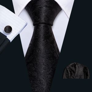 Neck Ties Mens Wedding Tie Black Paisley Solid Silk Neck Ties For Men Gravat Handkerchief Cufflink Brooch Set Barry.Wang Designer FA-5510 230811