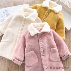 Jackets Imitation Mink Long Coat Girls Autumn Winter Warm Loose Wool Blends Jacket Kids Fashion Fleece Overcoat R230812