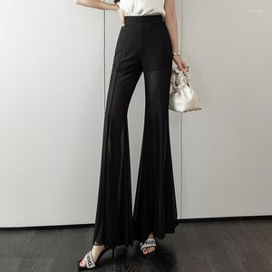 Women's Pants Superior Design Koren Fashion Lady Ruffle Edge Bell-bottoms Women Chic High Waist Chiffon Cropped Trousers Drop 2