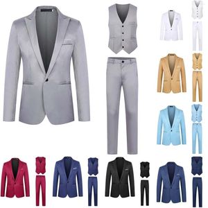 Men's Suits Suit Solid Color Fashion Casual Dress Up Pants Jacket Undershirt Mens 3 Piece Full Body Workout Men