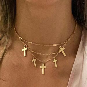 Hänghalsband 2023 Trendy Cross Charm Dangle Layered Necklace For Women Girl Ester Thanksgiving Statement Decoration Böhmen smycken