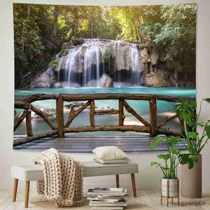 Tapestries Beautiful Waterfall Forest Home Art Tapestry Hippie Decoration Large Bed Sheet Background Wall Sofa Blanket R230812