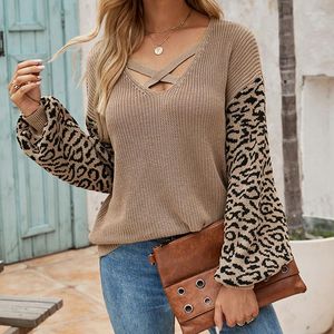 Maglioni da donna Autumn e inverno abbigliamento a V Neck Micchiato per maglione Tieta per cuccioli Pullover con stampa leopardata