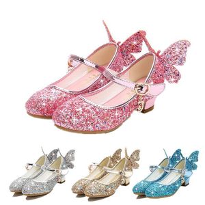 Sneakers Princess Butterfly Leather Shoes Kids Diamond Bowknot High Kids Children Girl Dance Litter Fashion Girls Party Shoe 230811