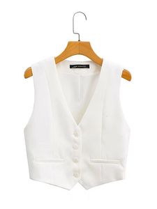 Женские куртки Zevity Women Fashion v Sece Syster Breads Short Vest Office Lady Dameveless Chic White Suit Business Topscoat Tops CT556 230811