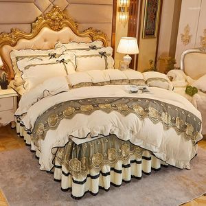Sängkläder uppsättningar beige plysch mjuk varm kristall sammet prinsessan spetsuppsättning lyx 1/3 st täck/täcke omslagskuddar hemtextil