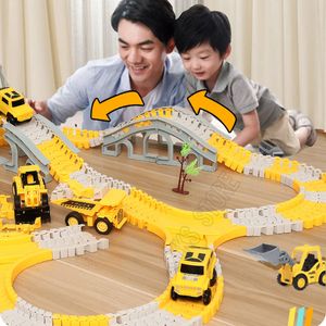 Electric/RC Track DIY Car Race Magic Rail Spår Set hjärnspel Flexibelt böjda skapar fordon Toys Plastic Colored Railroad For Child's Gifts 230811