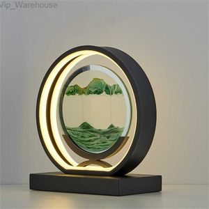 Lâmpada 3D Picture Art Art Picture Led Art Mobile Landscape Light Round 360 Lâmpada de cabeceira rotativa Areia de tempo Lâmpada para quarto HKD230812