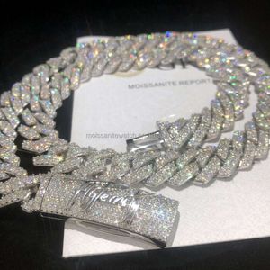 Hip Hop Jewelry Men's Iced Custom Cuban Chain S Sterling Sier VVS Moissanite Cuban Chain Necklace