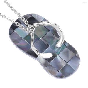 Pendant Necklaces Natural Shell Flip Flop Pendent Necklace For Women Men Handmade Healing Lattice Stone Charms Jewelry Making