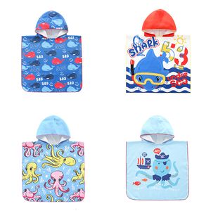 Handduktecknad barn Bad Microfiber Cotton Hooded Beach Soft Poncho Boy and Girl Swimming Outdoor Cape 230812