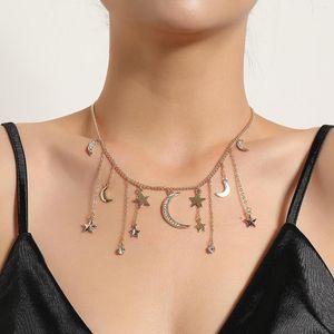 Pendant Necklaces Fashion Crystal Crescent Star Necklace Women Personality Exquisite Tassel Short Sweater Chain Accessories
