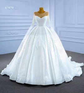 Elegant Wedding Dresses Sexy Pearl Long Sleeve Sweetheart Neck Ball Gown SM67279
