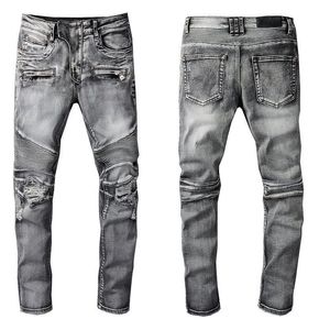 Jeans skinny jeans de grife de grife para homem Amy European Jean calça calça bordado de moto